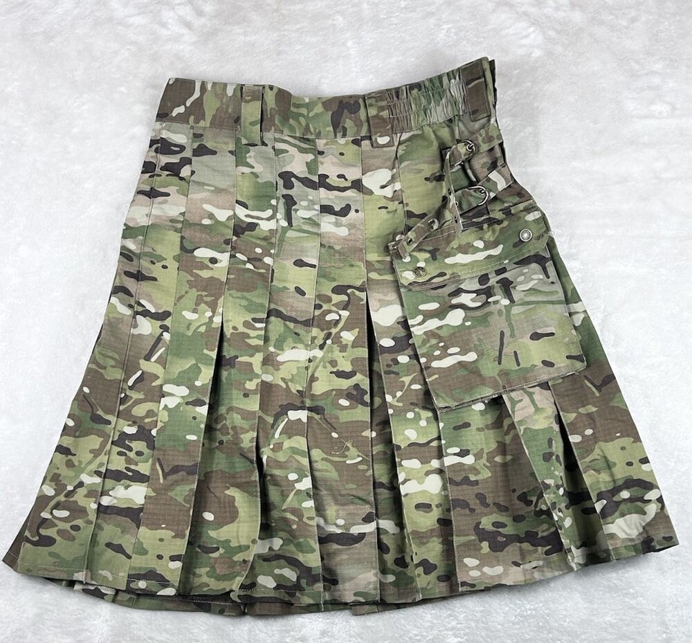 Unbranded Tactical Kilt Mens Size 32 Camo Multicam Utility Cargo Ripstop Pleated